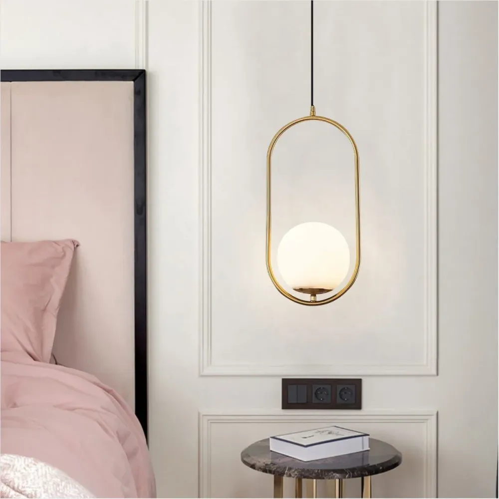 KCO Lighting Suspension Luminaire Rétro Réglable Dorée Avec Boule en Verre Blanc de 15cm pour Restaurant, Salon, Chambre à...