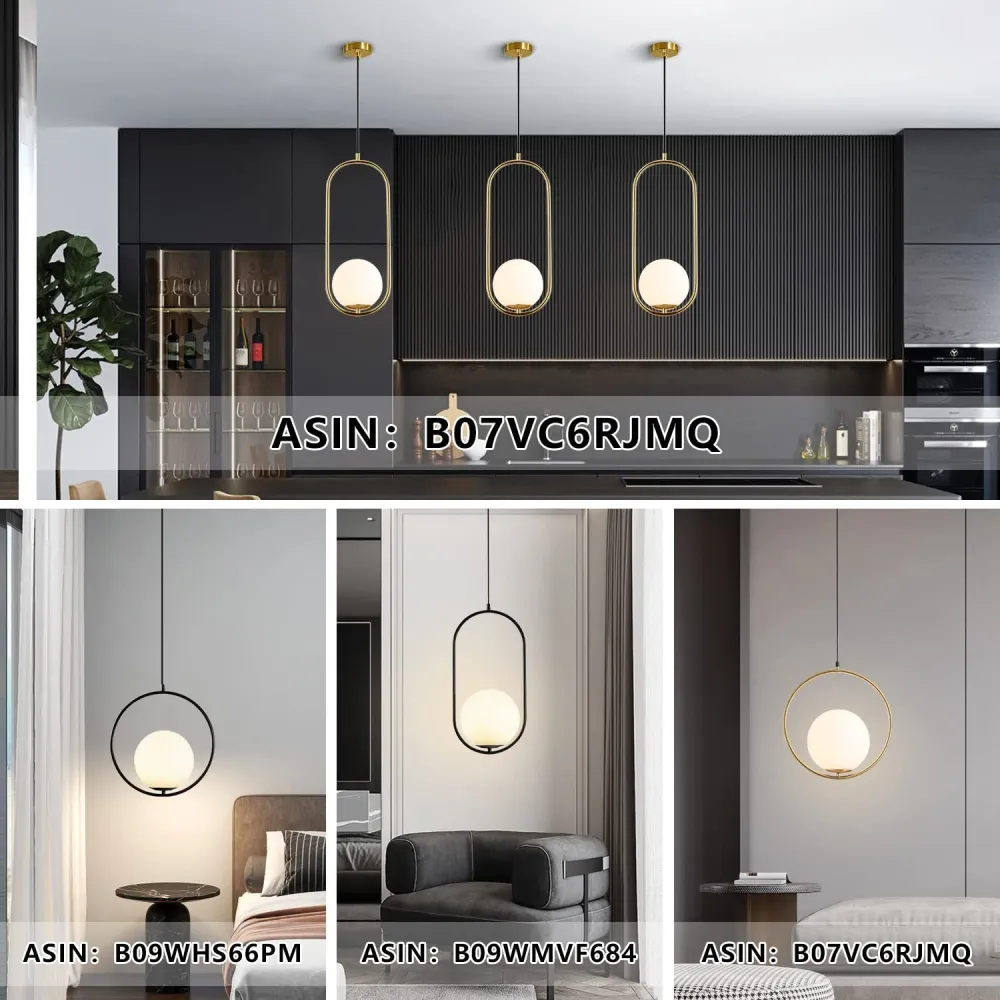 KCO Lighting Suspension Luminaire Rétro Réglable Dorée Avec Boule en Verre Blanc de 15cm pour Restaurant, Salon, Chambre à...
