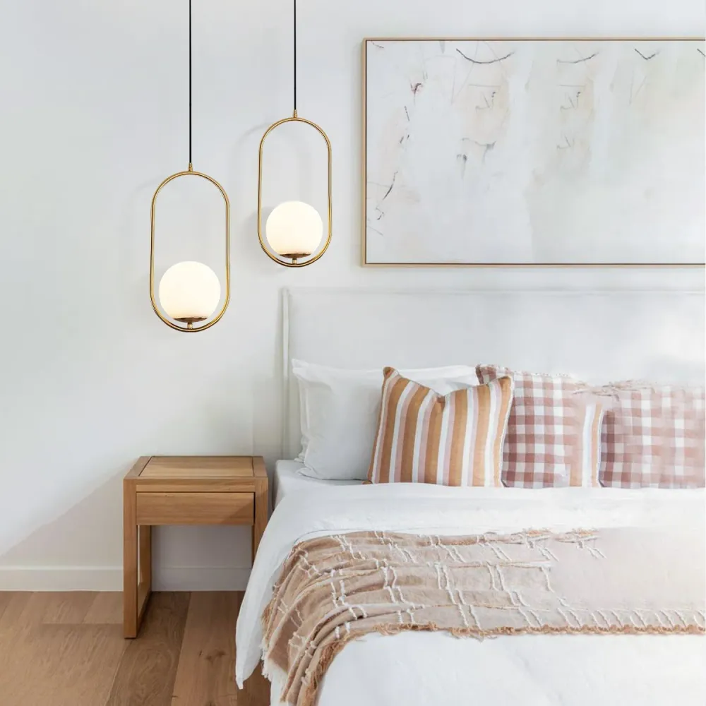 KCO Lighting Suspension Luminaire Rétro Réglable Dorée Avec Boule en Verre Blanc de 15cm pour Restaurant, Salon, Chambre à...