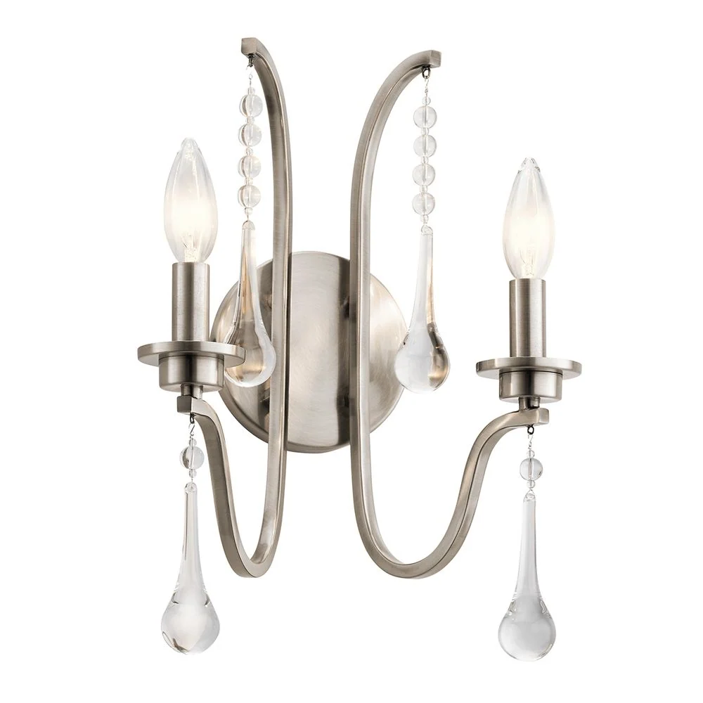 Applique murale Kichler (QN-KARLEE2) Karlee en acier et cristal E14 2L