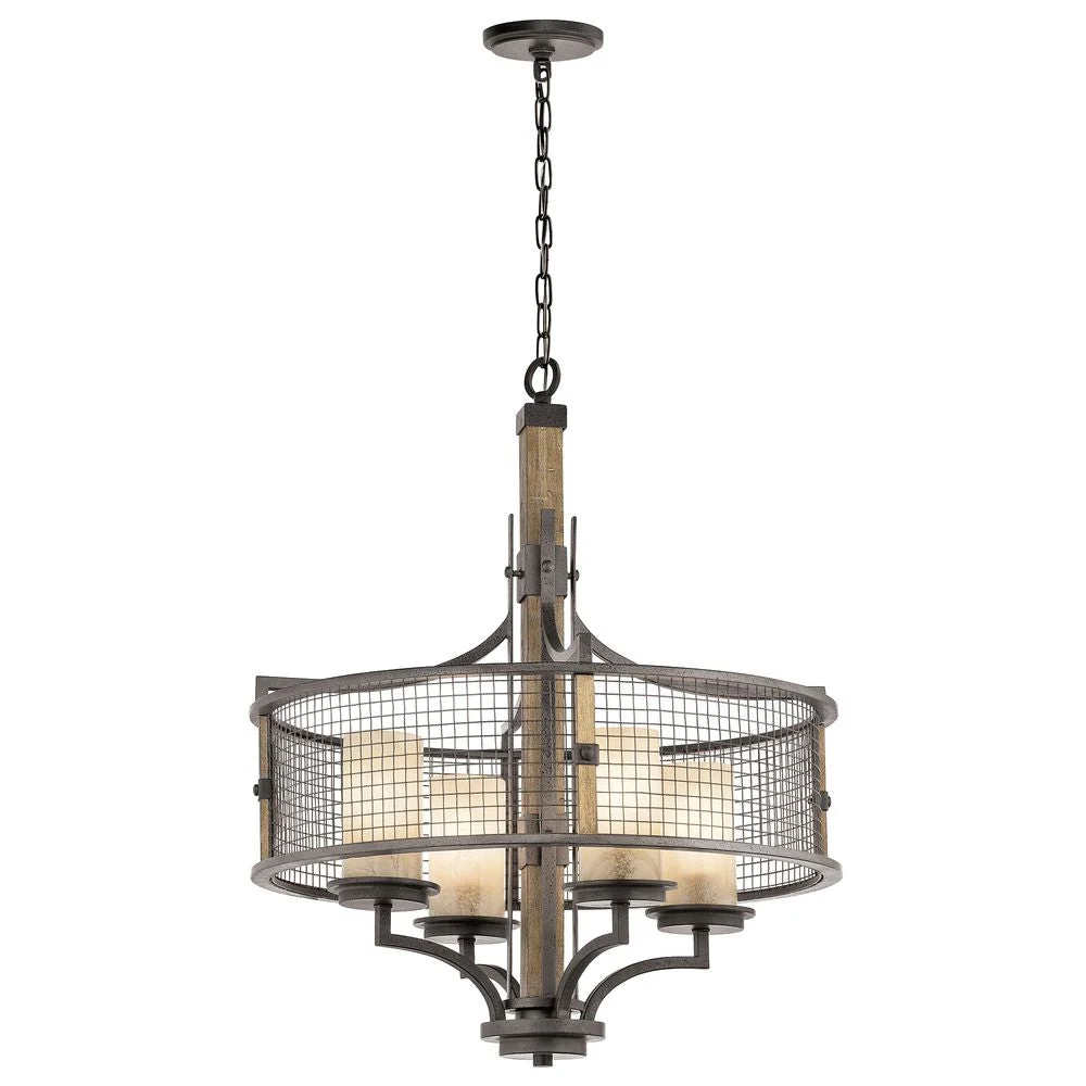 Lustre Kichler (KL-AHRENDALE4) Ahrendale enclume maille de fer, verre mica vetro E27 4L