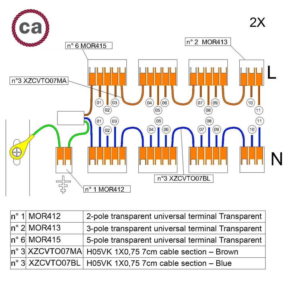 Kit de connexion WAGO compatible avec câble 2x pour pavillon à 11 trous