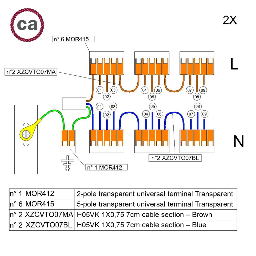 Kit de connexion WAGO compatible avec câble 2x pour pavillon à 9 trous