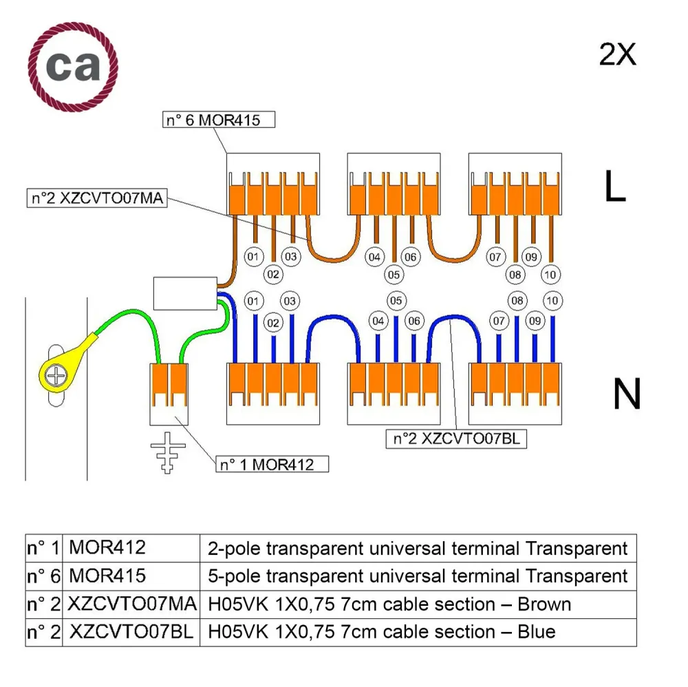 Kit de connexion WAGO compatible avec câble 2x pour pavillon à 10 trous