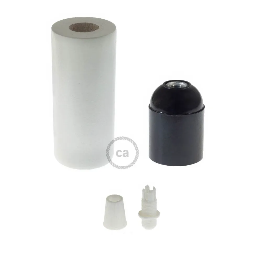 Kit douille ampoule bois 2XL E26 pour câbles corde - Blanc
