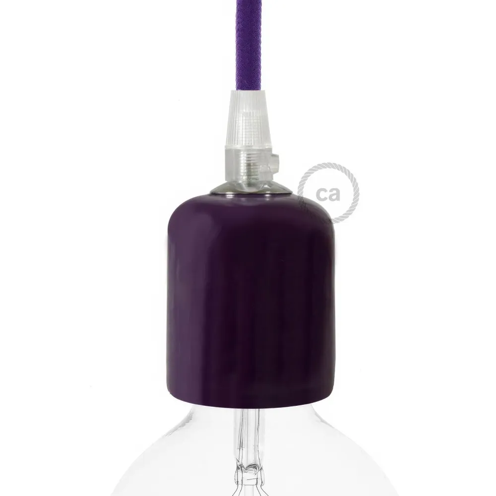 Kit douille ampoule E26 en céramique artisanale - Violet