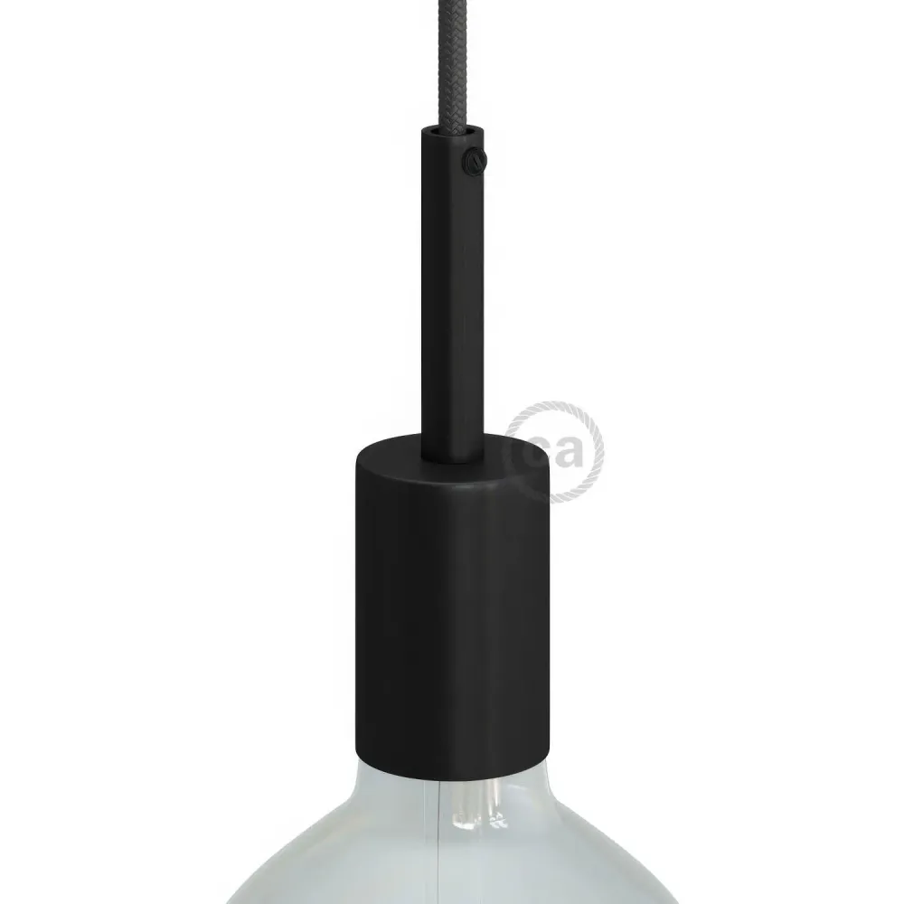 Kit douille cylindrique en métal E26 UL avec serre-câble de 7 cm - Noir