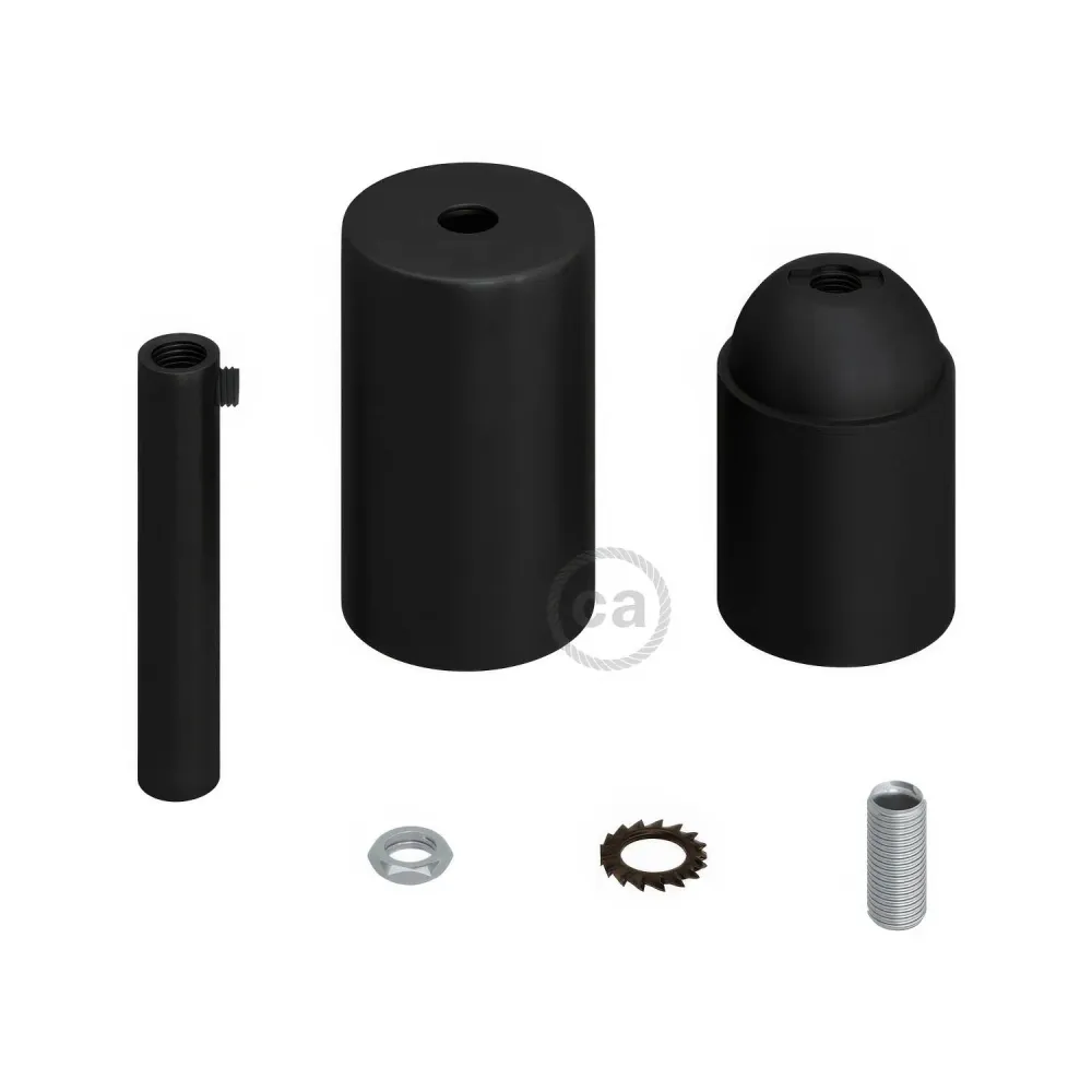 Kit douille cylindrique en métal E26 UL avec serre-câble de 7 cm - Noir