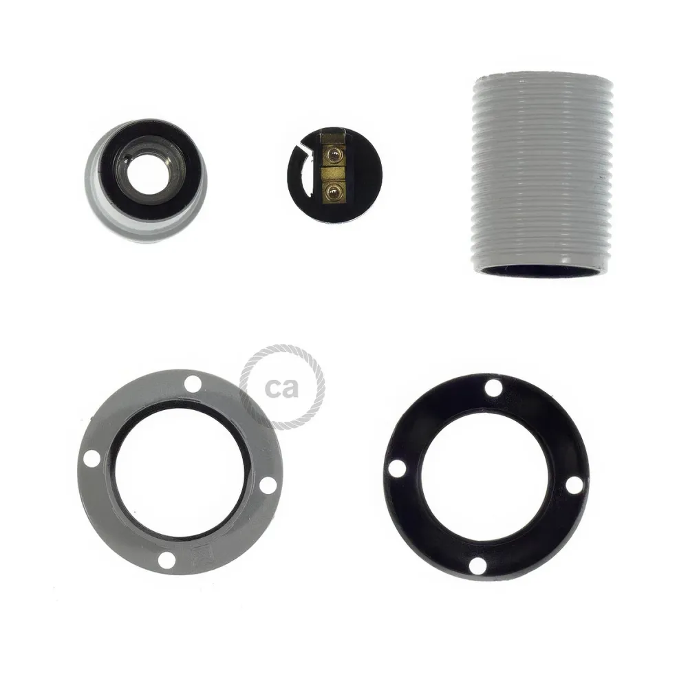 Kit douille E14 en bakélite avec double bague pour abat-jour - Blanc