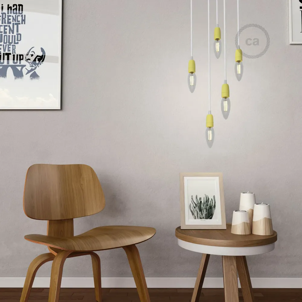 Kit douille E14 en porcelaine - Jaune