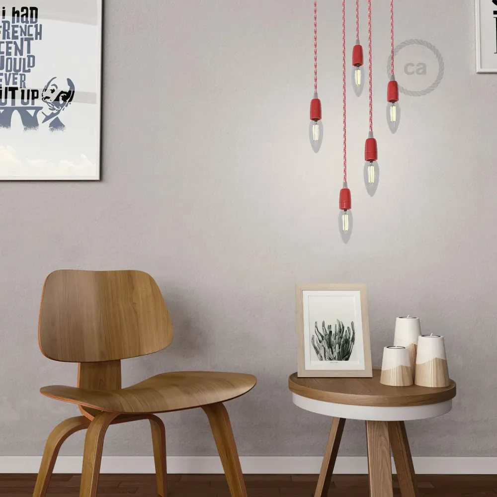 Kit douille E14 en porcelaine - Rouge