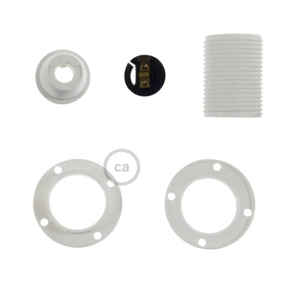 Kit douille E14 en thermoplastique avec double bague pour abat-jour - Blanc