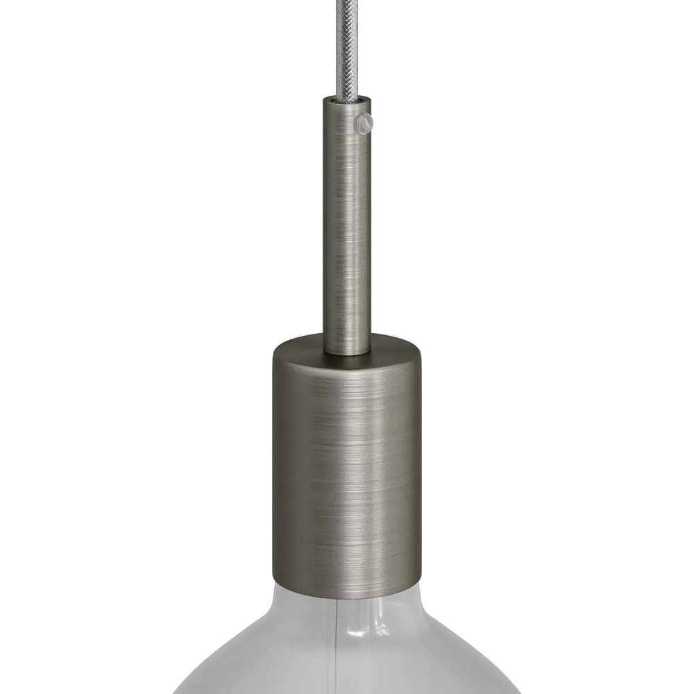 Kit douille E26 cylindrique en métal UL avec serre-câble 7 cm - Titane brossé