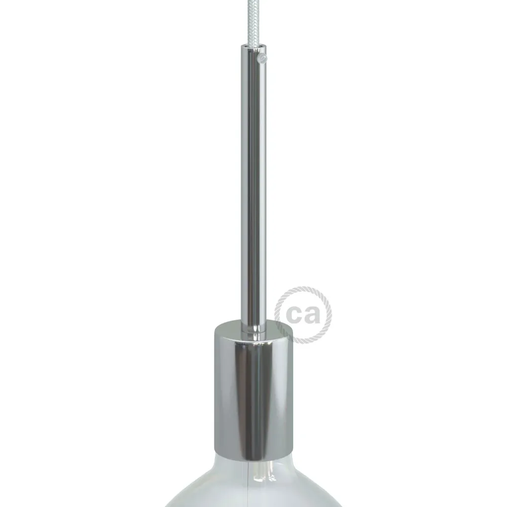 Kit douille E27 cylindrique en métal avec serre-câble de 15 cm - Chrome