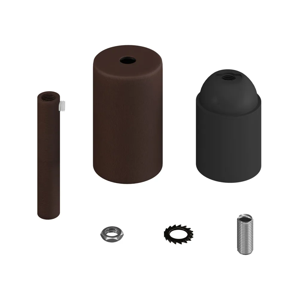 Kit douille E27 cylindrique en métal avec serre-câble de 7 cm - Rouille foncée peinte