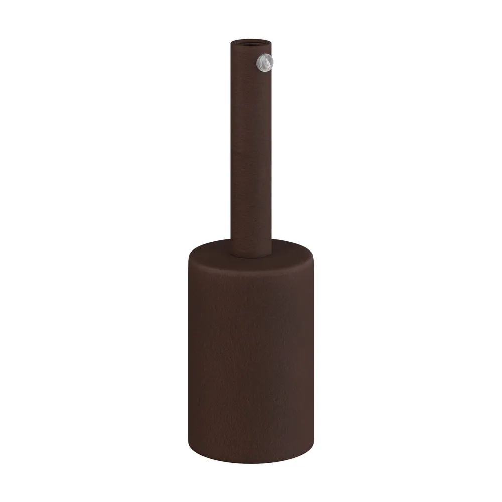 Kit douille E27 cylindrique en métal avec serre-câble de 7 cm - Rouille foncée peinte