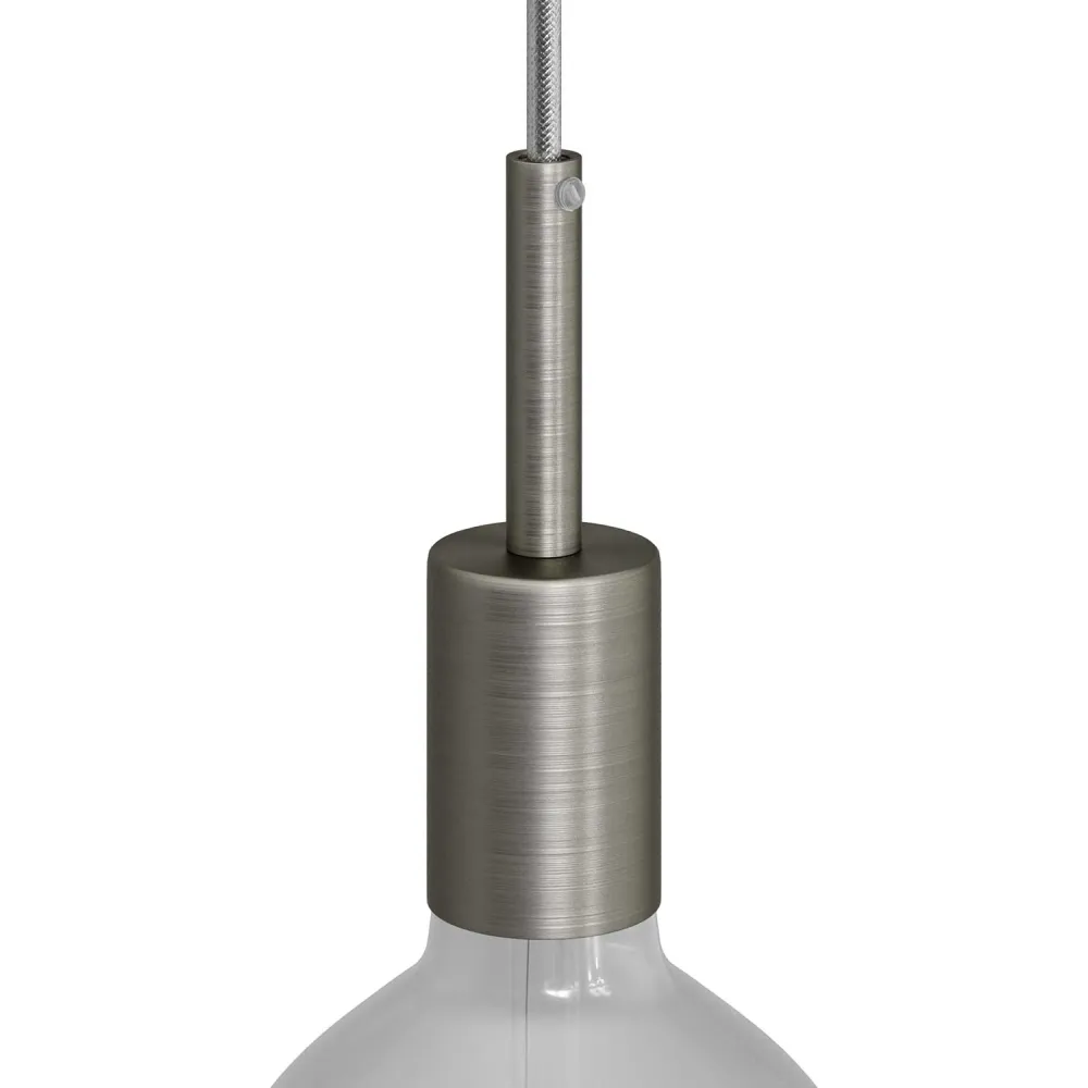 Kit douille E27 cylindrique en métal avec serre-câble de 7 cm - Titane satiné
