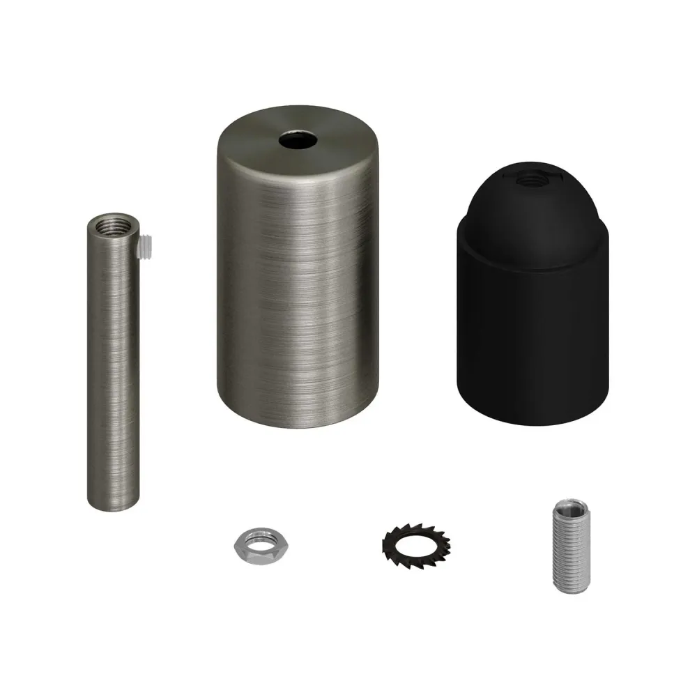 Kit douille E27 cylindrique en métal avec serre-câble de 7 cm - Titane satiné