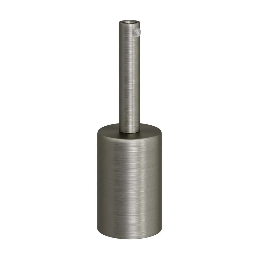 Kit douille E27 cylindrique en métal avec serre-câble de 7 cm - Titane satiné