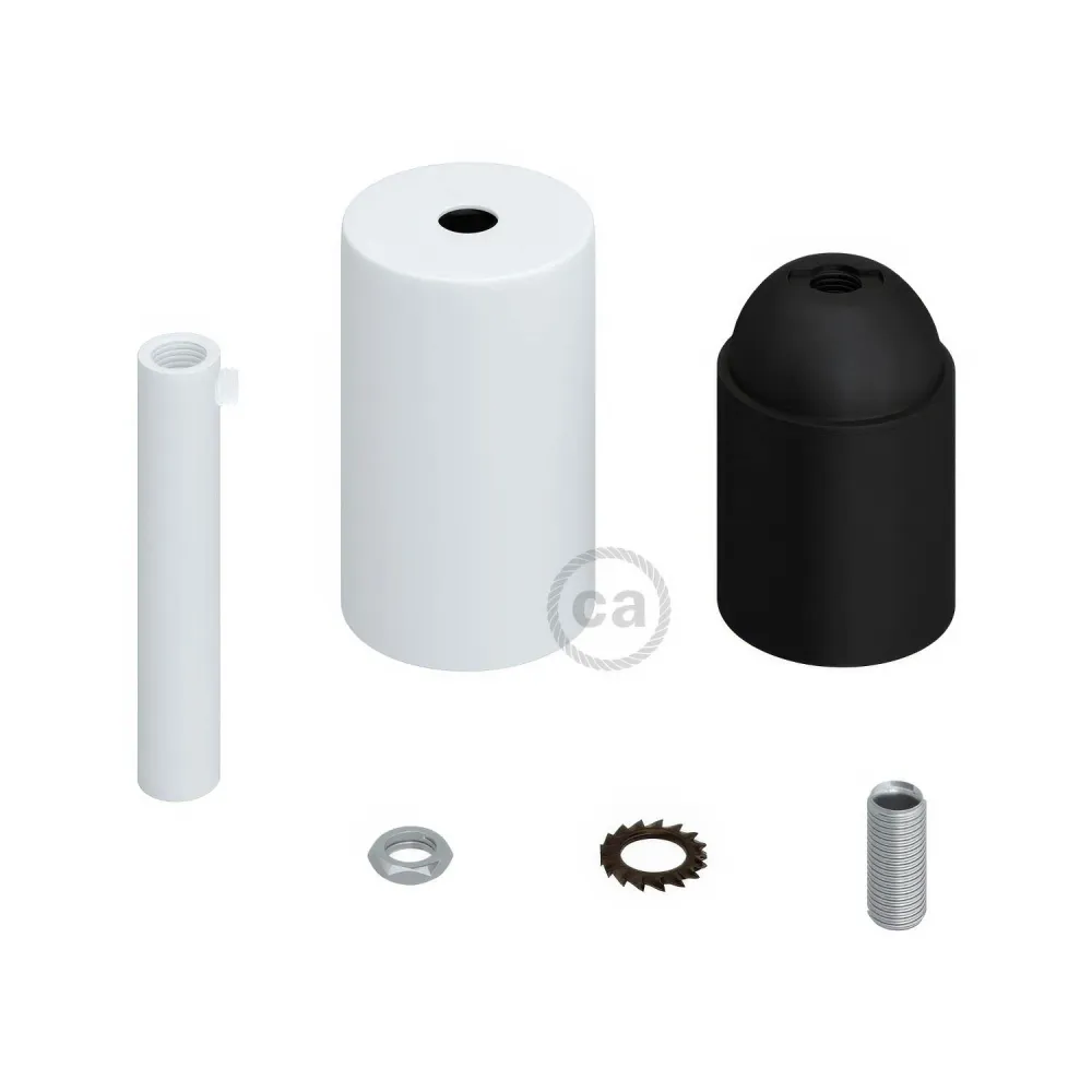 Kit douille E27 cylindrique en métal avec serre-câble de 7 cm - Blanc mat