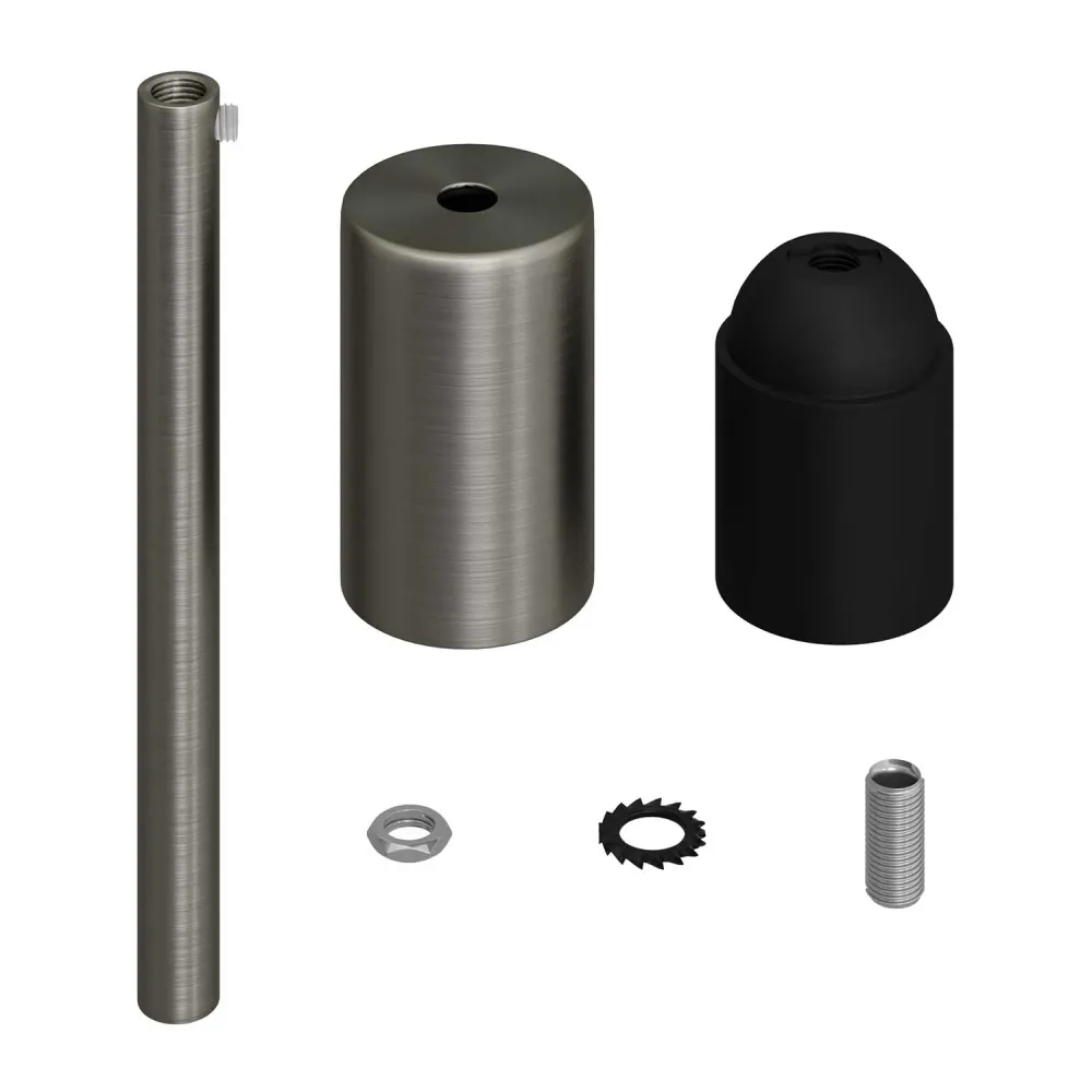 Kit douille E27 cylindrique en métal avec serre-câble de 15 cm - Titane satiné