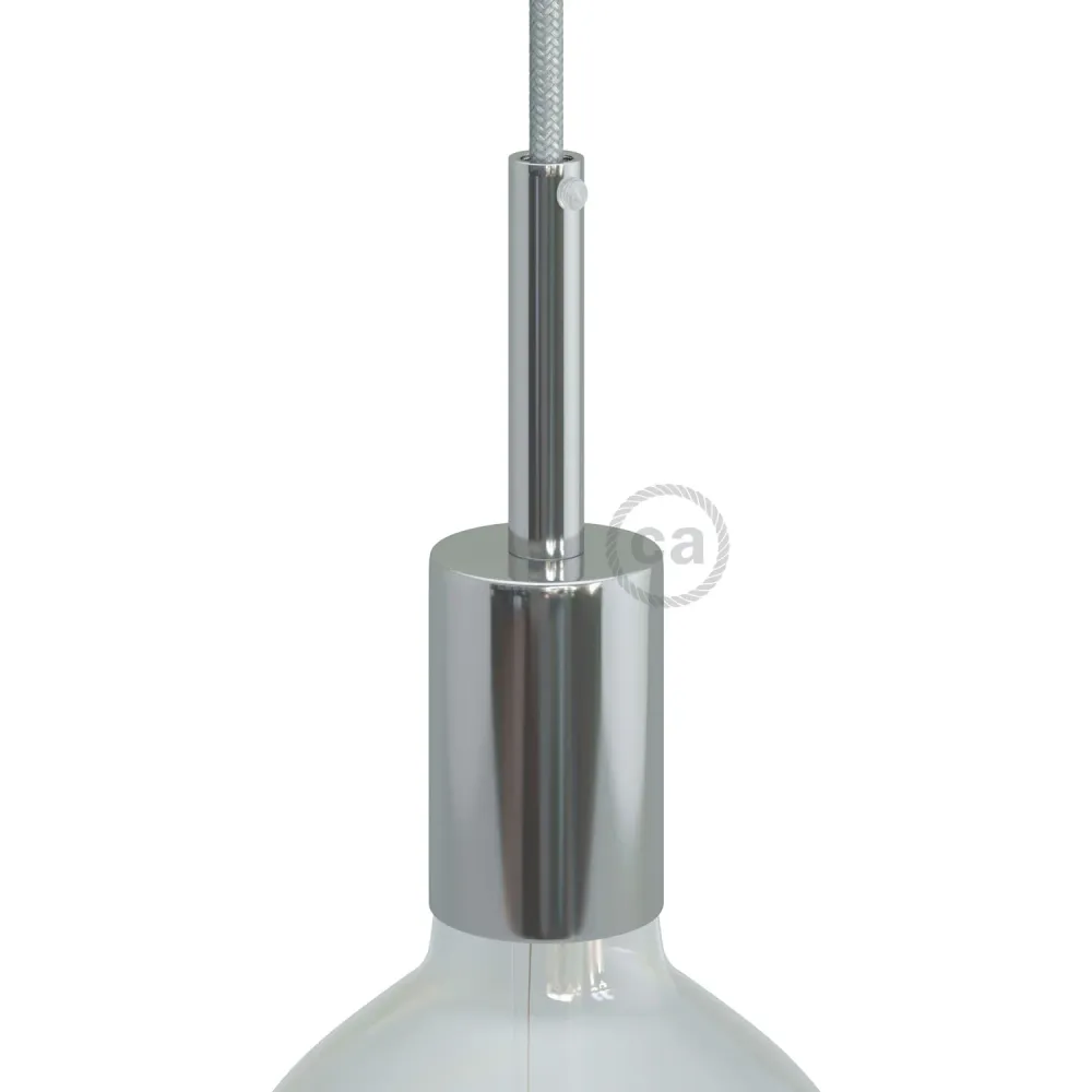 Kit douille E27 cylindrique en métal avec serre-câble de 7 cm - Chrome