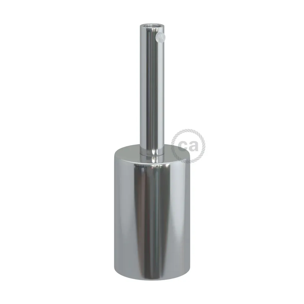 Kit douille E27 cylindrique en métal avec serre-câble de 7 cm - Chrome