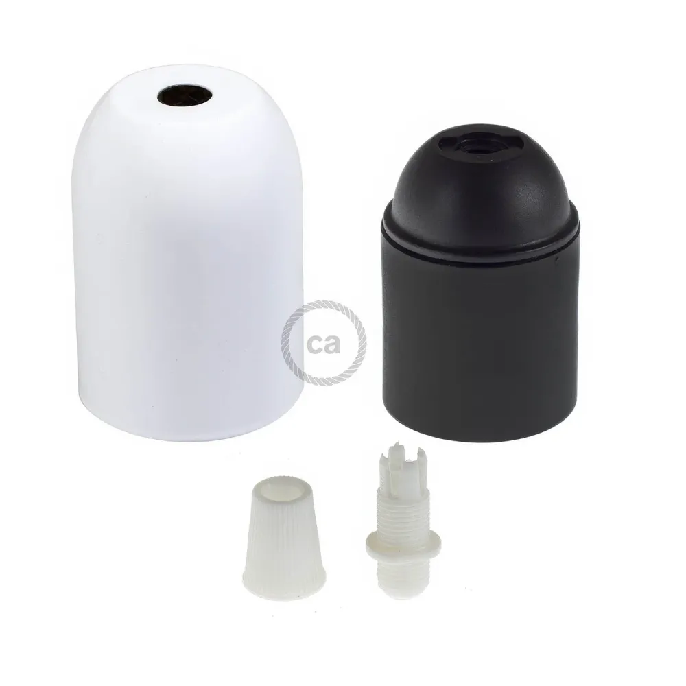 Kit douille E27 demi-sphérique en métal - Blanc brillant