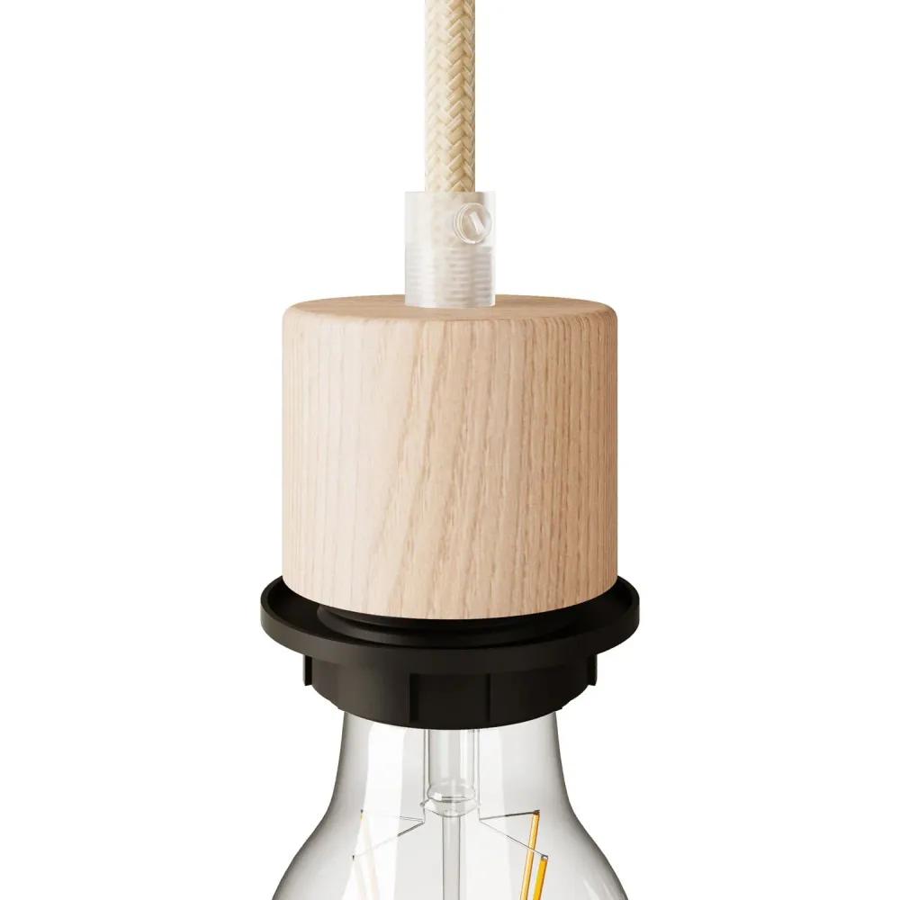 Kit douille E27 fileté cylindrique en bois avec serre-câble pour abat-jour - Neutre