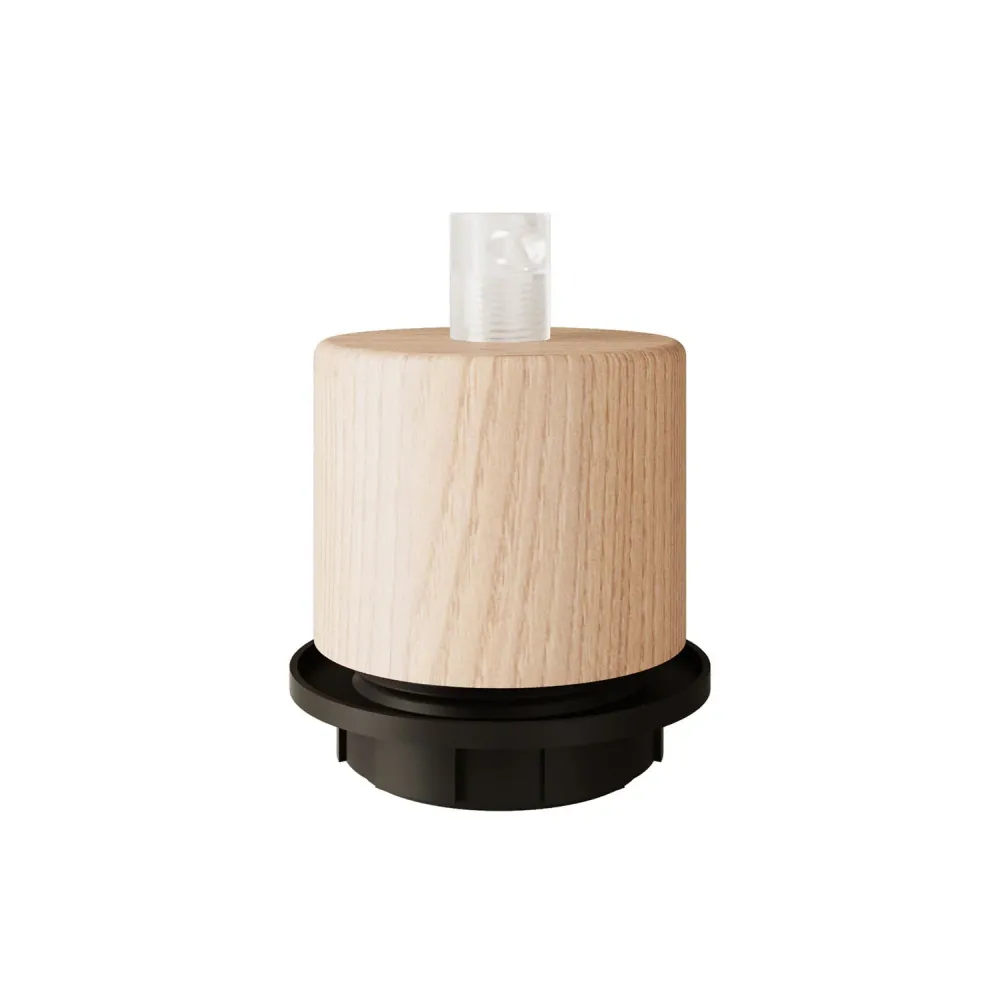 Kit douille E27 fileté cylindrique en bois avec serre-câble pour abat-jour - Neutre