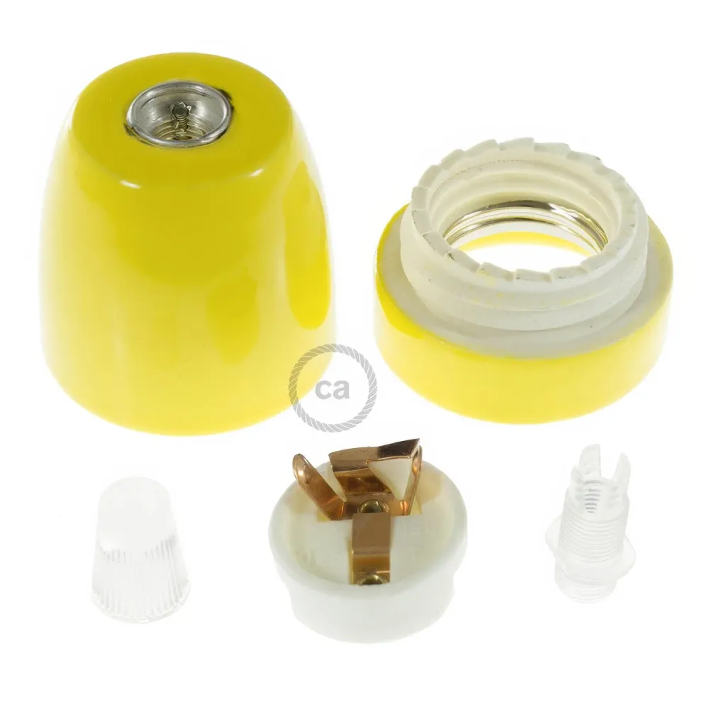 Kit douille E27 en porcelaine - Jaune