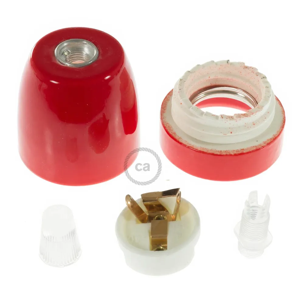 Kit douille E27 en porcelaine - Rouge