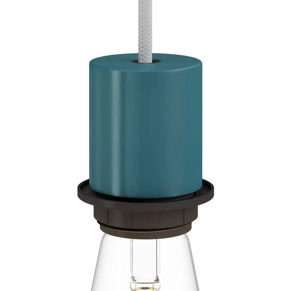 Kit douille E27 semi-filetée en métal avec serre-câble caché - Pétrole