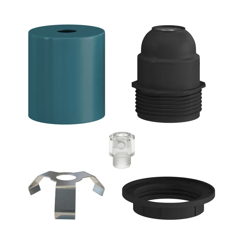 Kit douille E27 semi-filetée en métal avec serre-câble caché - Pétrole