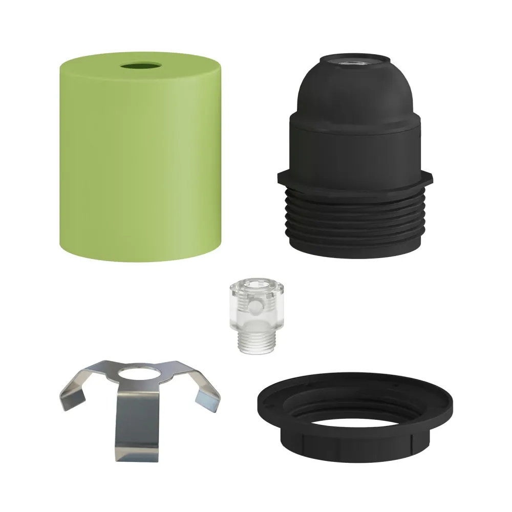 Kit douille E27 semi-filetée en métal avec serre-câble caché - Vert prairie
