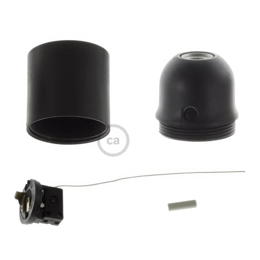 Kit douille E27 en thermoplastique avec interrupteur à tirette - Noir