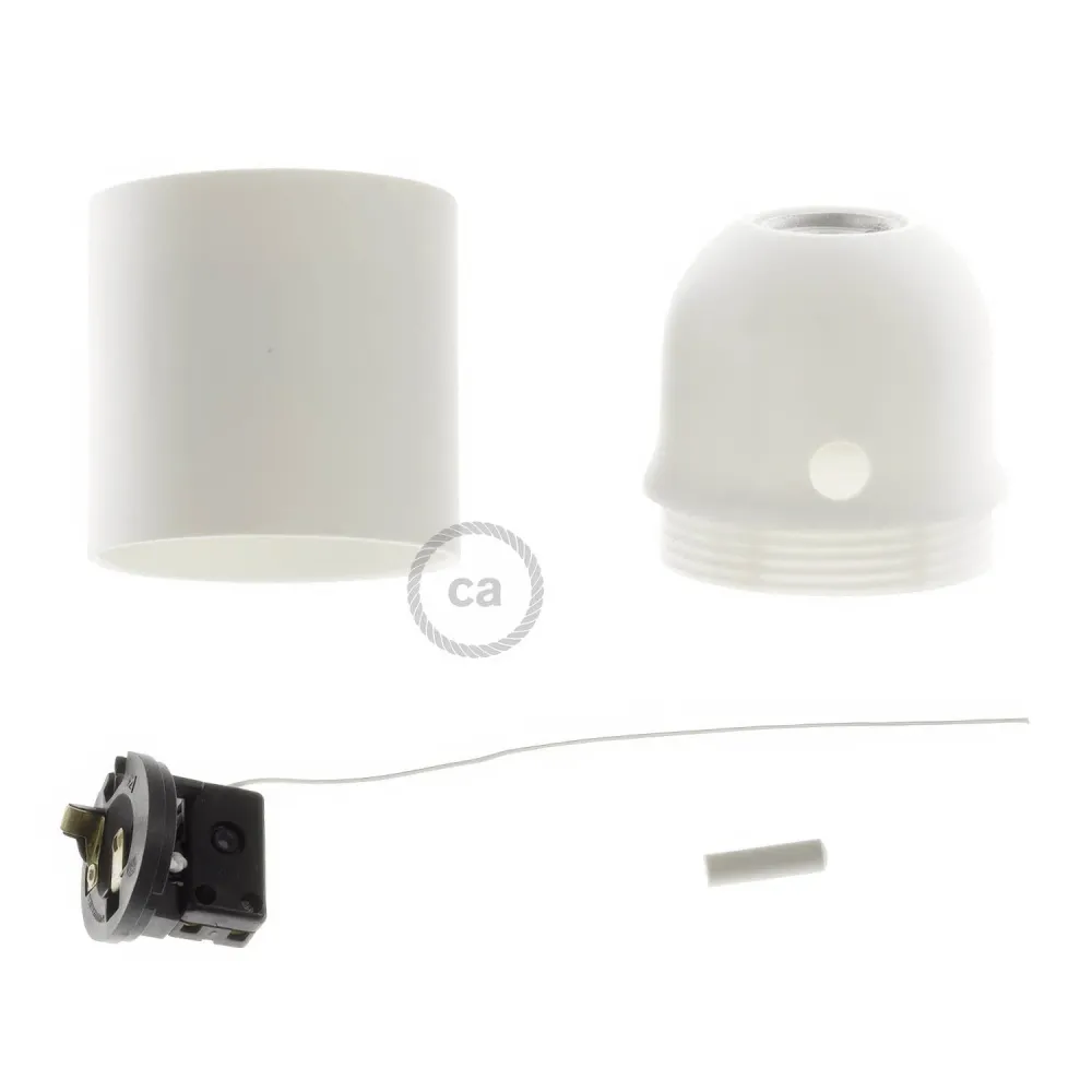 Kit douille E27 en thermoplastique avec interrupteur à tirette - Blanc