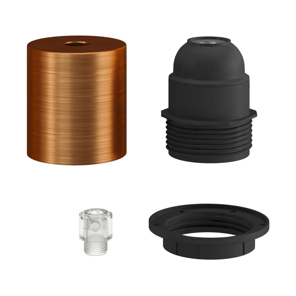 Kit douille métal semi-filetée E26 avec serre-câble caché - Cuivre brossé