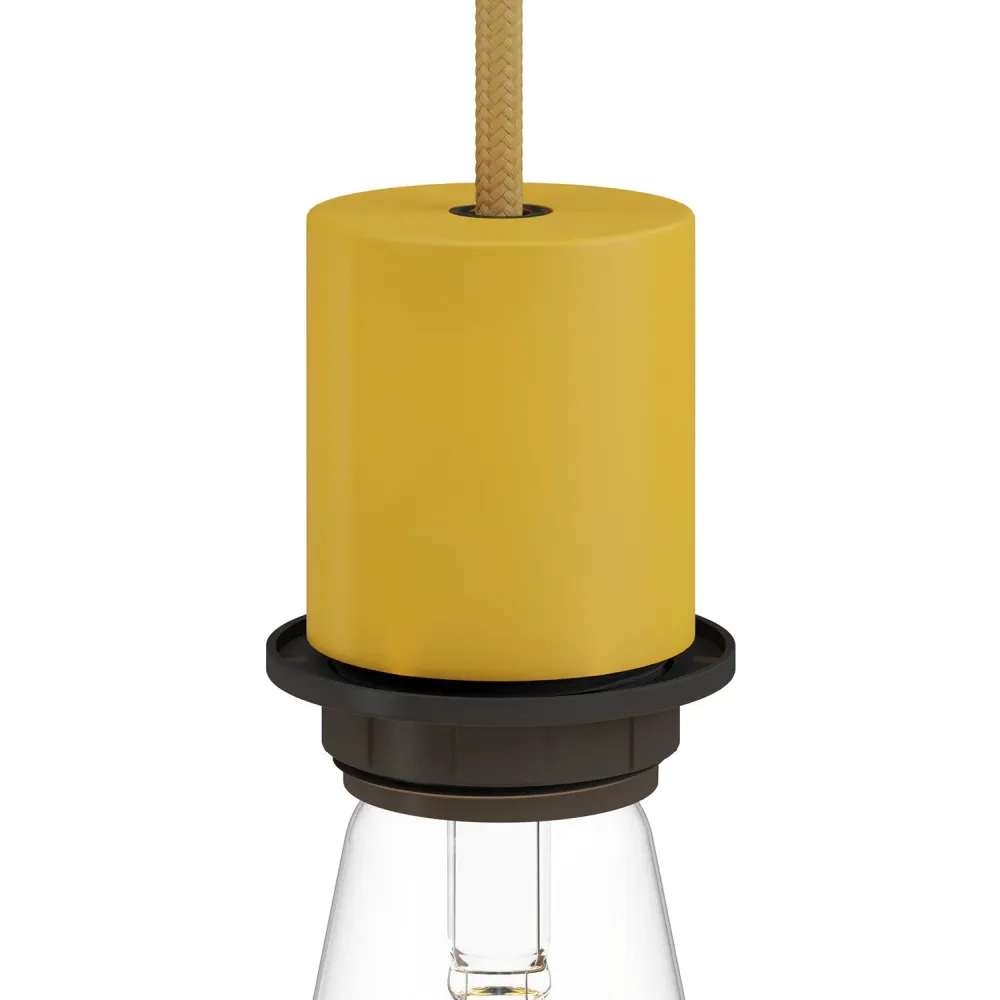 Kit douille métal semi-filetée E26 avec serre-câble dissimulé - jaune moutarde