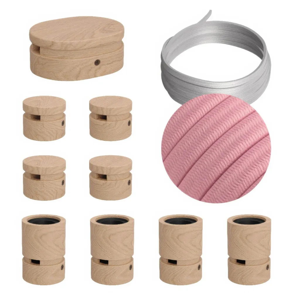 Kit Filé Symmetric - avec câble CM16 de 5 m pour guirlande lumineuse et 9 éléments en bois pour intérieur