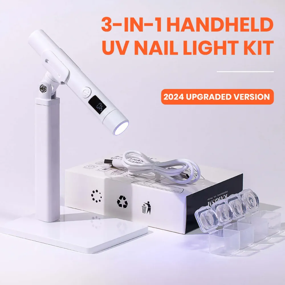 Kit lampe UV pour ongles portable 3-en-1 - Lampe LED rotative à 360°