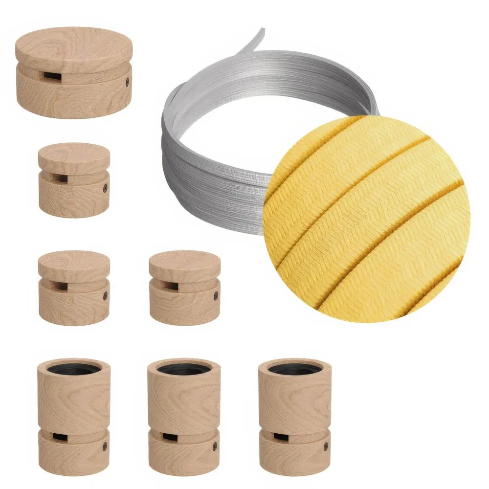 Kit Système Filé Linear - avec câble CM10 de 5 m pour guirlande lumineuse et 7 éléments en bois pour intérieur