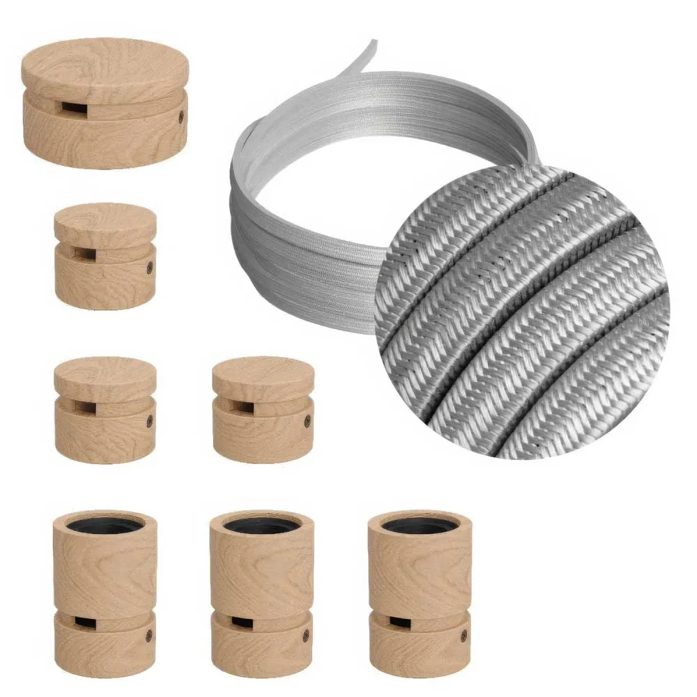 Kit Système Filé Linear - avec câble CM02 de 5 m pour guirlande lumineuse et 7 composants en bois pour intérieur