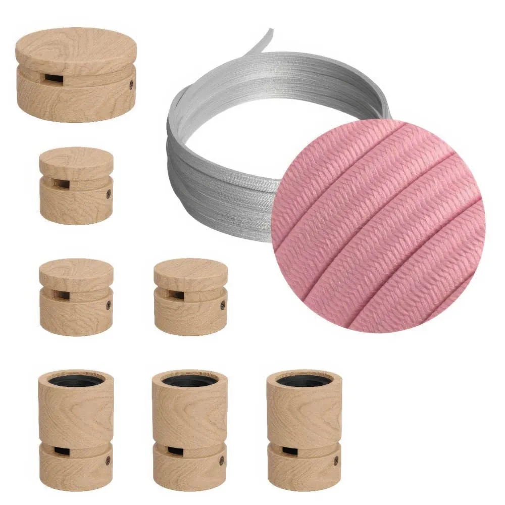 Kit Système Filé Linear - avec câble CM16 de 5 m pour guirlande lumineuse et 7 éléments en bois pour intérieur
