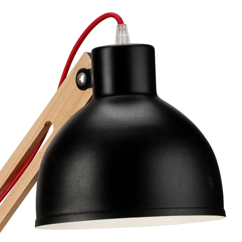 Lampadaire Lamkur Marcello en acier et bois clair, douille E27, hauteur 147 cm Black