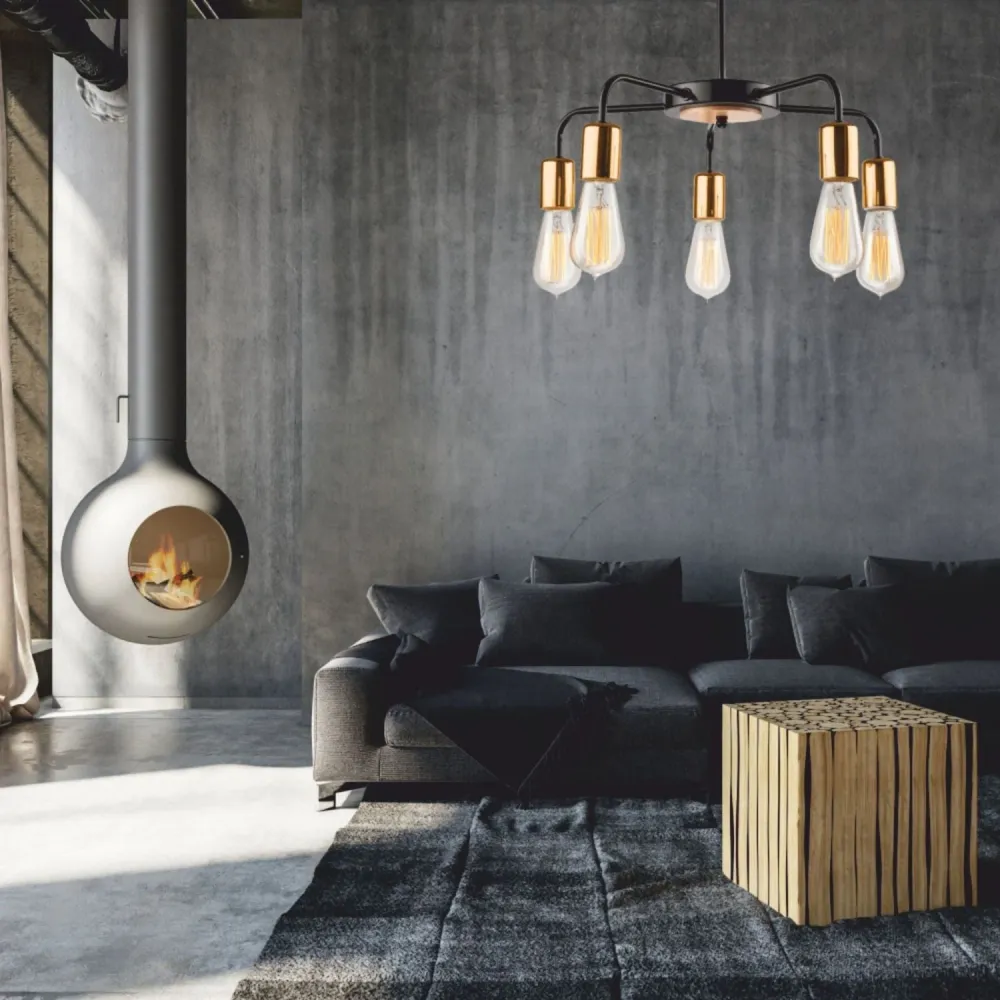 Suspension Lamkur Erica en acier noir E27 H 41 cm