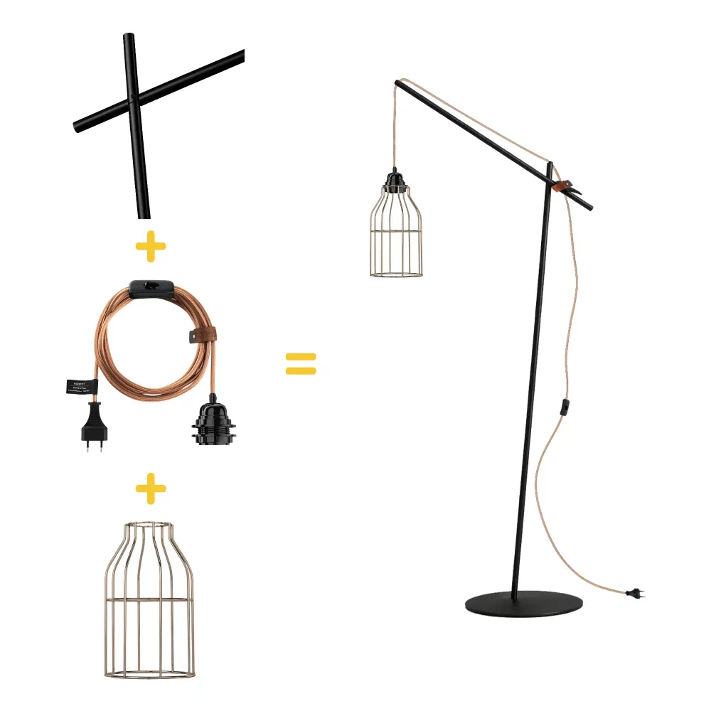 Lampadaire avec câble long ASYM abat-jour cuivre