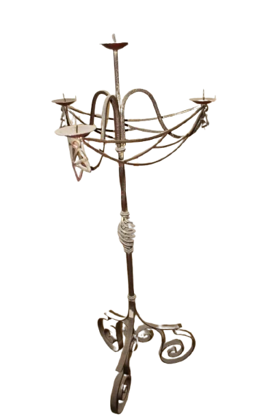Lampadaire en Fer Forgé Style Art Nouveau – Fin XIXe / Début XXe Siècle
