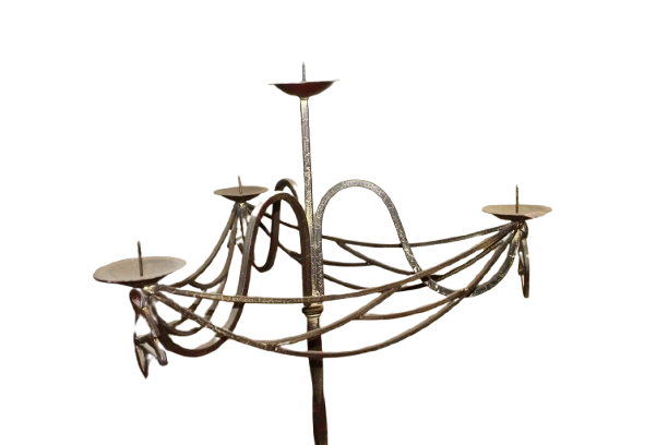Lampadaire en Fer Forgé Style Art Nouveau – Fin XIXe / Début XXe Siècle
