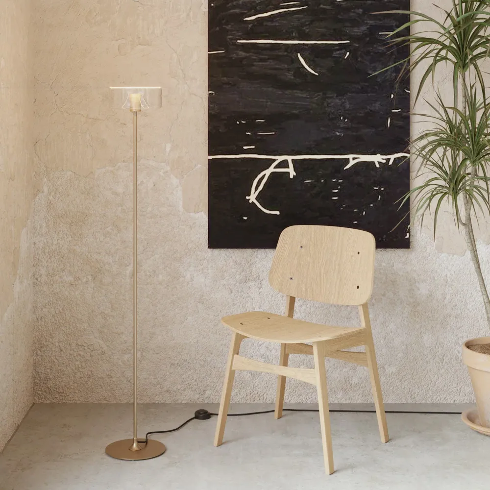 Lampadaire MAG-Y avec base métallique ronde et ampoule Ghost transparente - Bronze satiné